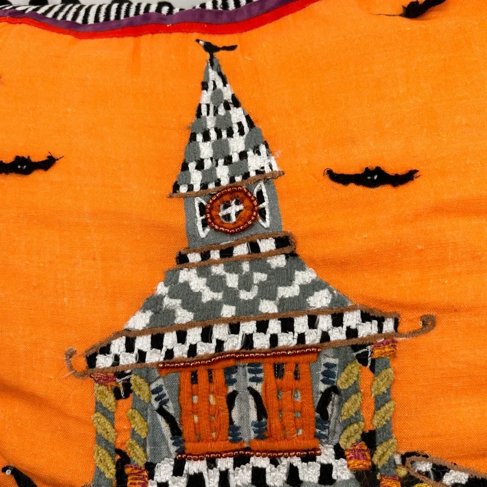 MacKenzie-Childs Patience Brewster Spooky House Pillow 20x20 Orange Halloween